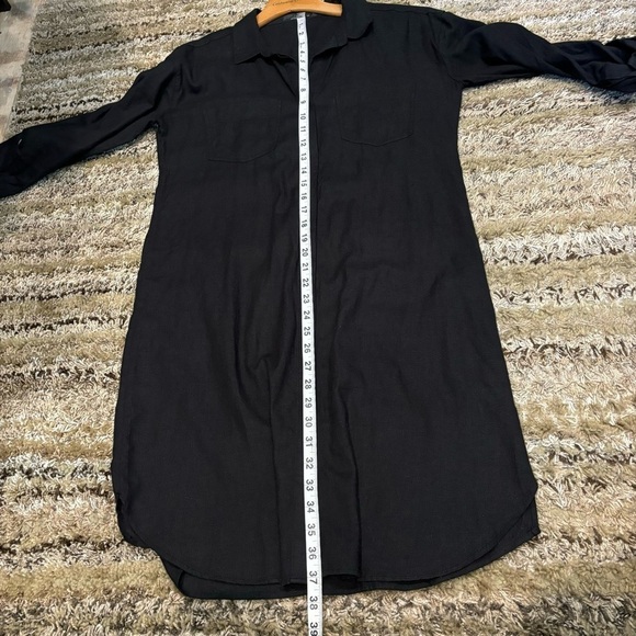 PRANA Medium Shirt Dress La Noa Long Roll Tab Sleeve Button Black Hemp Blend - Picture 13 of 13